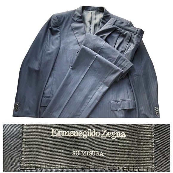 ERMENEGILDO ZEGNA 14milmil14 3.90m Ermenegildo Zegna Su Misura 14milmil14 2021 Blue Striped Three